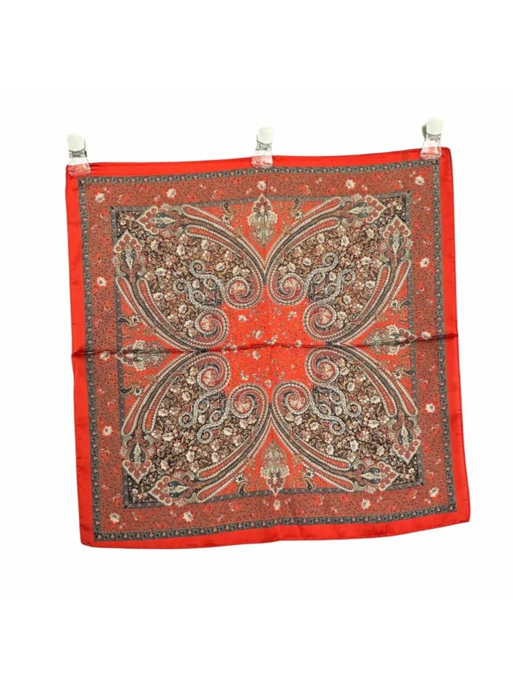 ❤️Elegant Paisley Silk Scarf Square Orange Red Floral Neck Head Wrap luxurious